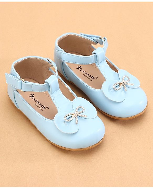 Cute Walk by Babyhug Slip On Ballerinas with Velcro Closure & Bow Applique - Blue