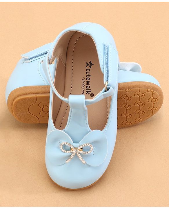 Cute Walk by Babyhug Slip On Ballerinas with Velcro Closure & Bow Applique - Blue
