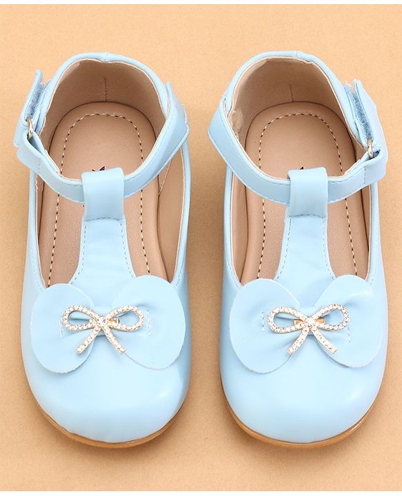 Cute Walk by Babyhug Slip On Ballerinas with Velcro Closure & Bow Applique - Blue