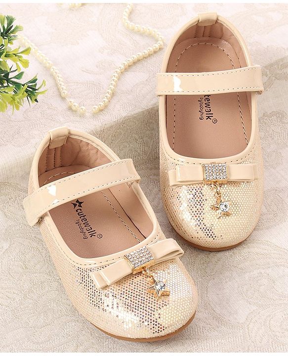 Cute Walk by Babyhug Velcro Closure Ballerina With Bow Applique- Golden