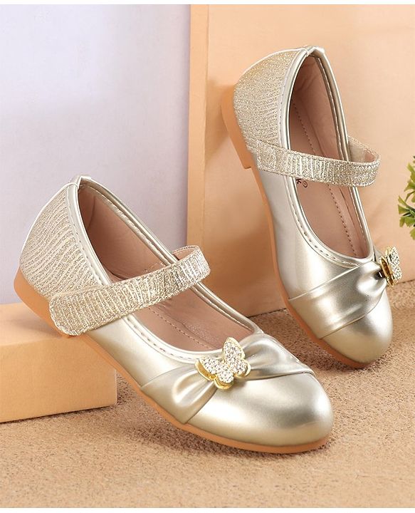 Cute Walk By Babyhug Ballerinas With Velcro Closure & Butterfly Applique - Golden