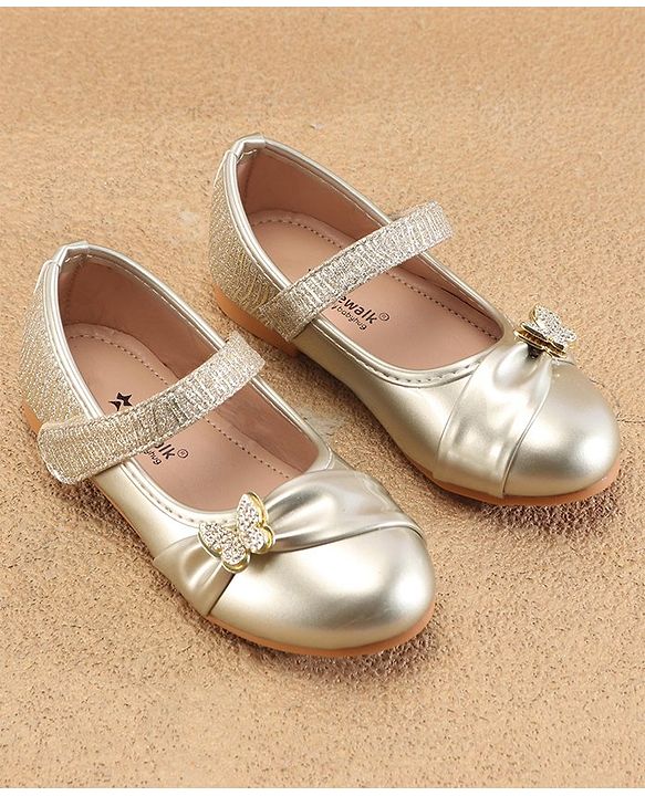 Cute Walk By Babyhug Ballerinas With Velcro Closure & Butterfly Applique - Golden