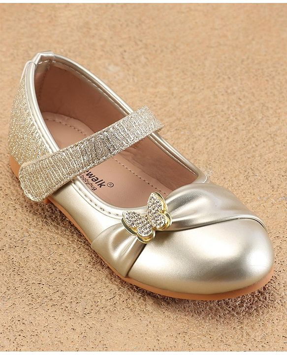 Cute Walk By Babyhug Ballerinas With Velcro Closure & Butterfly Applique - Golden