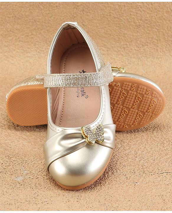 Cute Walk By Babyhug Ballerinas With Velcro Closure & Butterfly Applique - Golden