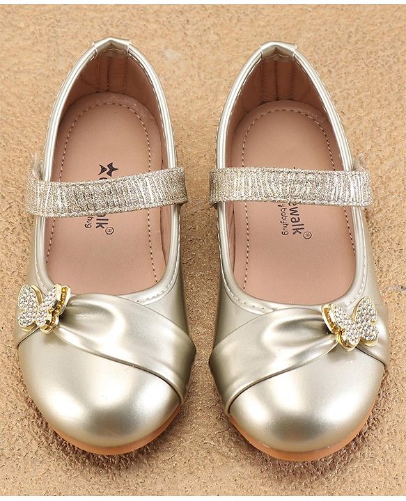 Cute Walk By Babyhug Ballerinas With Velcro Closure & Butterfly Applique - Golden