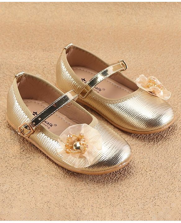 Cute Walk By Babyhug Ballerinas With Buckle Closure & Floral Applique - Golden