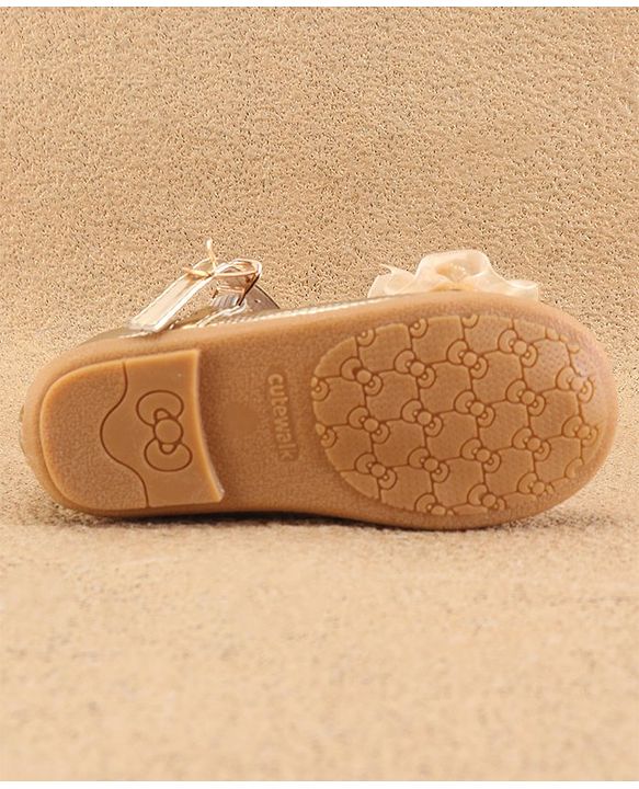 Cute Walk By Babyhug Ballerinas With Buckle Closure & Floral Applique - Golden