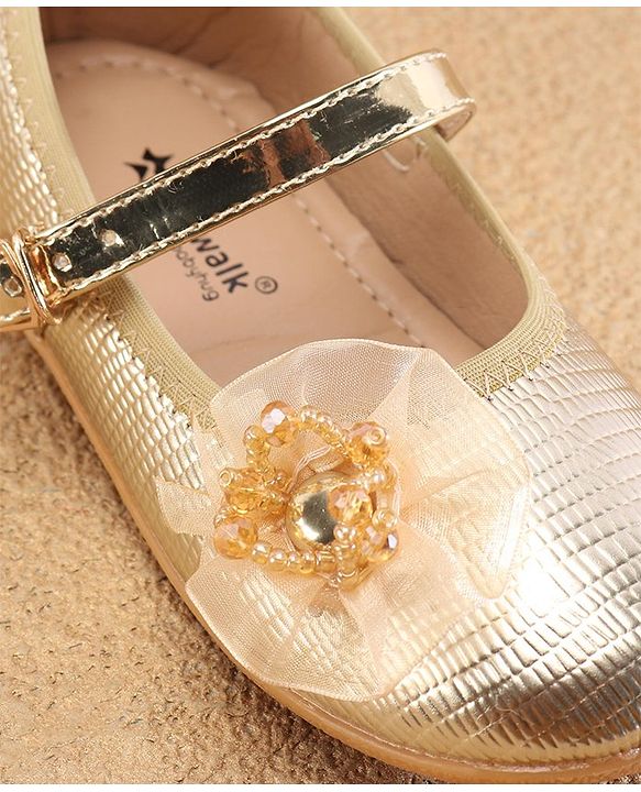 Cute Walk By Babyhug Ballerinas With Buckle Closure & Floral Applique - Golden