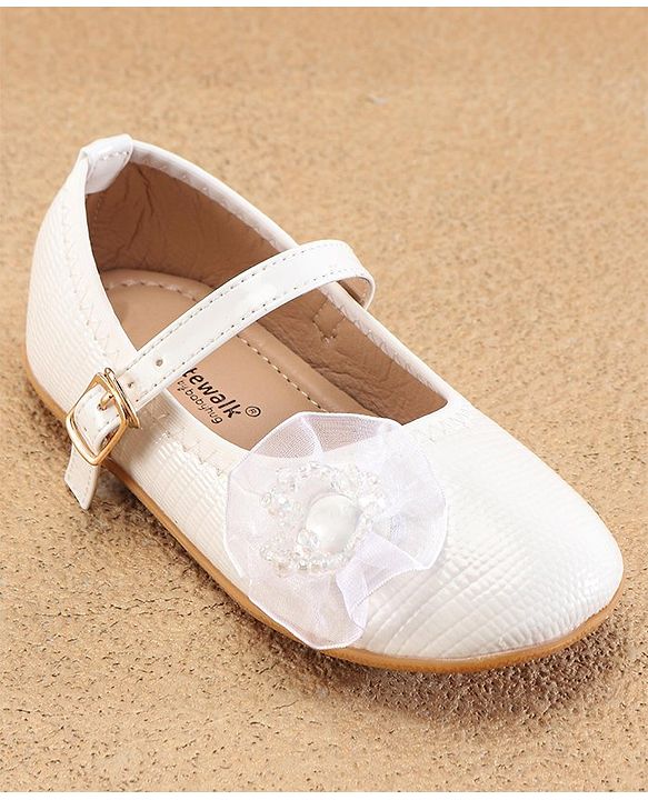 Cute Walk By Babyhug Ballerinas With Buckle Closure & Floral Applique - Golden