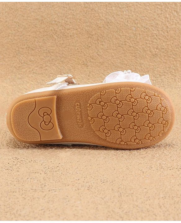 Cute Walk By Babyhug Ballerinas With Buckle Closure & Floral Applique - Golden