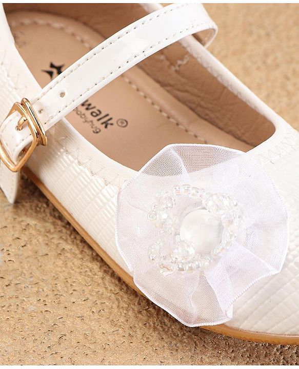 Cute Walk By Babyhug Ballerinas With Buckle Closure & Floral Applique - Golden