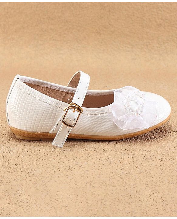 Cute Walk By Babyhug Ballerinas With Buckle Closure & Floral Applique - White