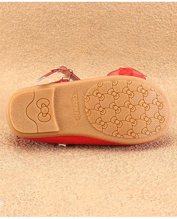 Cute Walk By Babyhug Ballerinas With Buckle Closure & Floral Applique - Red