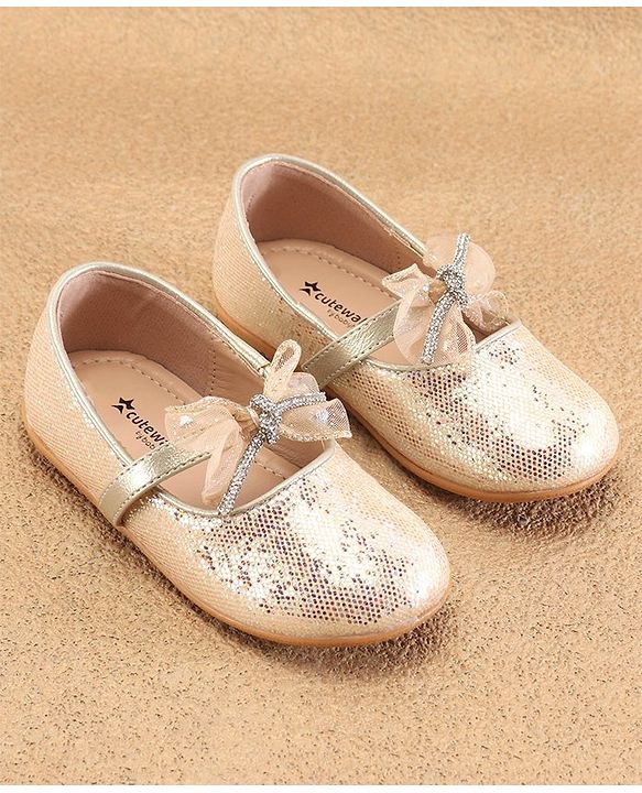 Cute Walk By Babyhug Slip Ons Ballerinas With Bow Applique - Golden