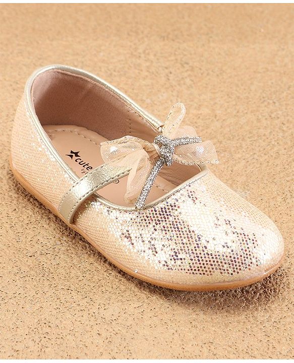 Cute Walk By Babyhug Slip Ons Ballerinas With Bow Applique - Golden