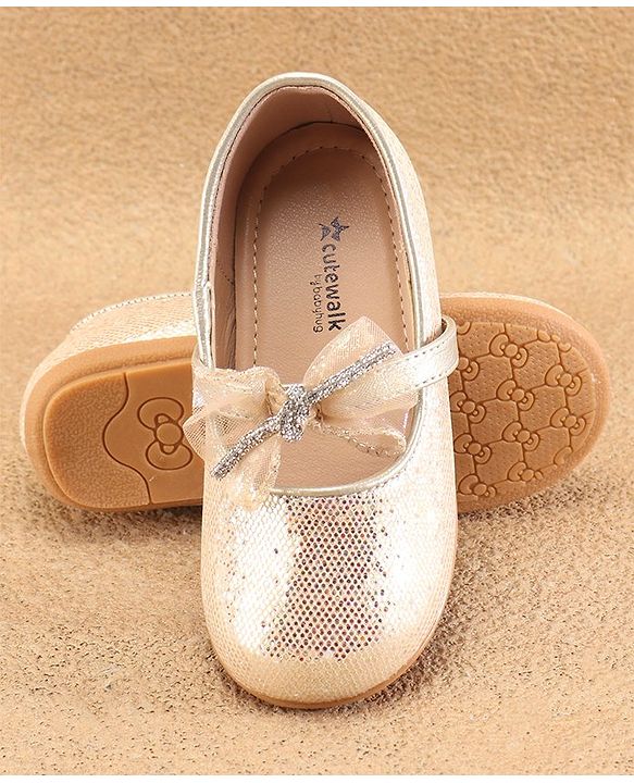 Cute Walk By Babyhug Slip Ons Ballerinas With Bow Applique - Golden