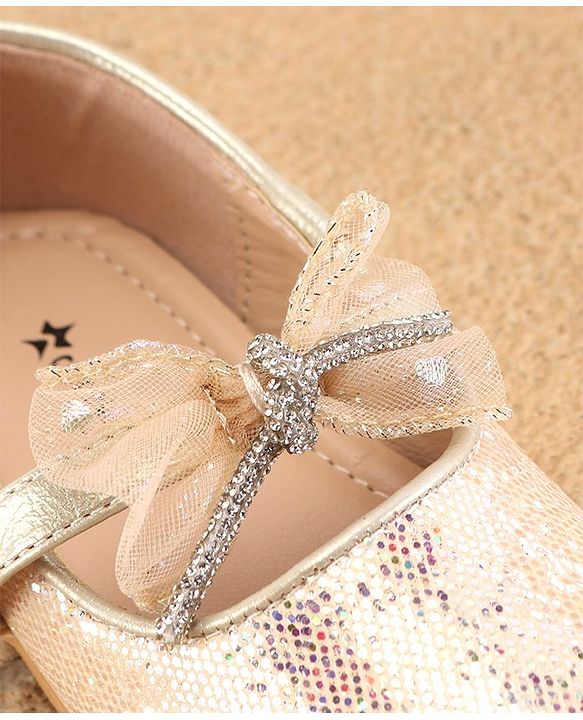 Cute Walk By Babyhug Slip Ons Ballerinas With Bow Applique - Golden