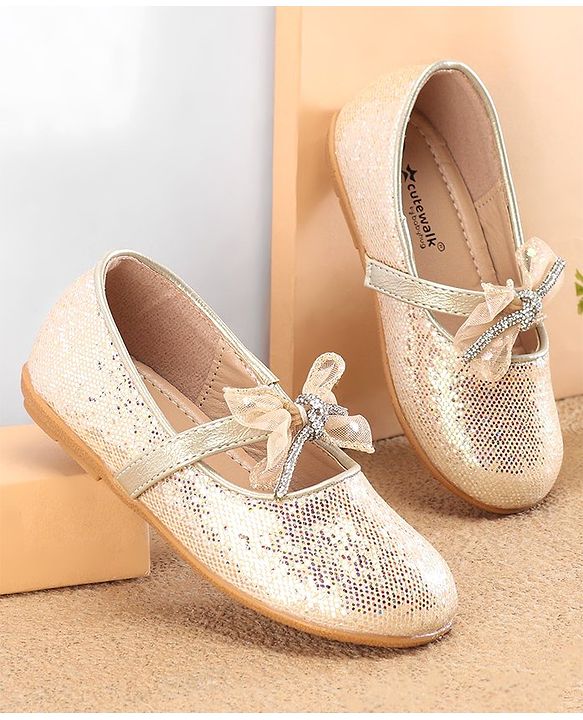 Cute Walk By Babyhug Slip Ons Ballerinas With Bow Applique - Golden