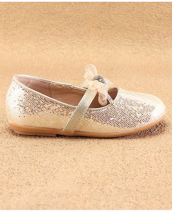 Cute Walk By Babyhug Slip Ons Ballerinas With Bow Applique - Golden