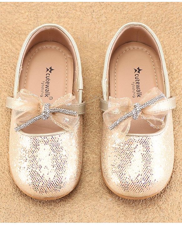 Cute Walk By Babyhug Slip Ons Ballerinas With Bow Applique - Golden