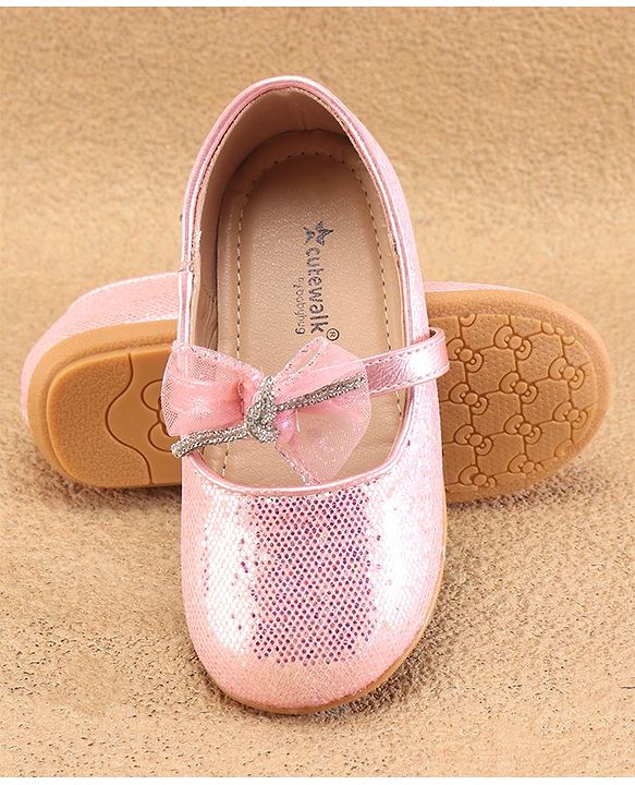 Cute Walk By Babyhug Slip Ons Ballerinas With Bow Applique - Golden