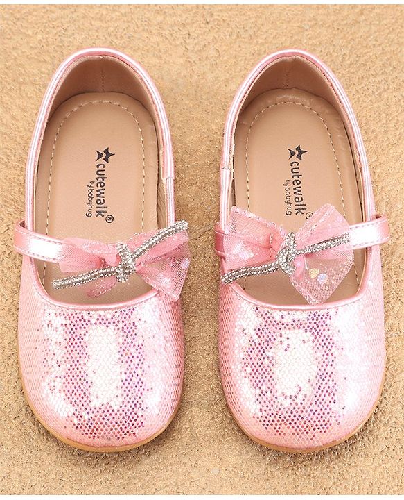 Cute Walk By Babyhug Slip Ons Ballerinas With Bow Applique - Golden