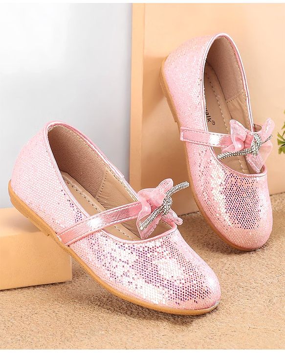 Cute Walk By Babyhug Slip Ons Ballerinas With Bow Applique - Golden