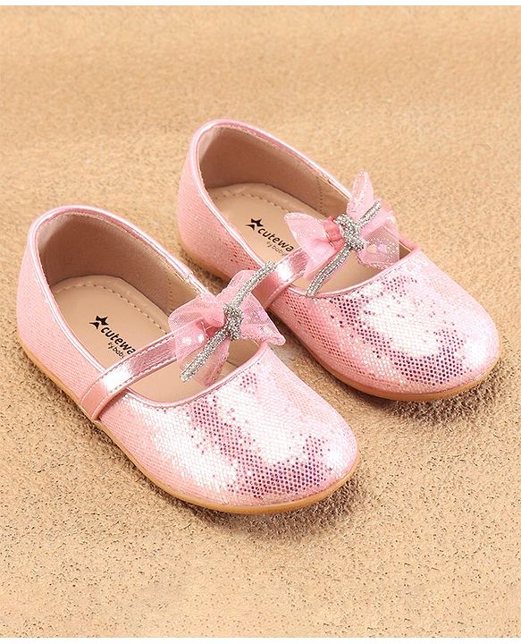 Cute Walk By Babyhug Slip Ons Ballerinas With Bow Applique - Golden