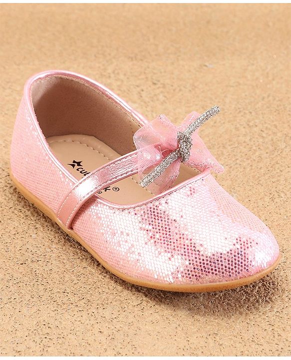 Cute Walk By Babyhug Slip Ons Ballerinas With Bow Applique - Golden