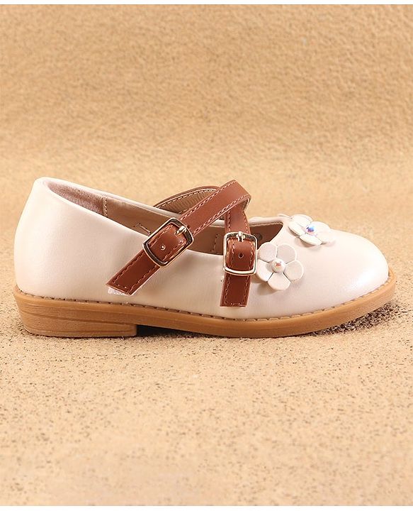 Cute Walk by Babyhug Ballerinas with Velcro Closure Floral Applique - Beige