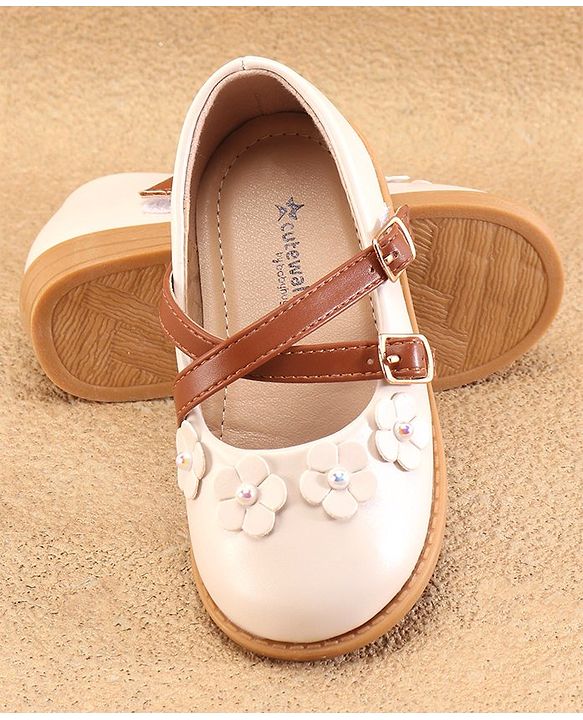Cute Walk by Babyhug Ballerinas with Velcro Closure Floral Applique - Beige