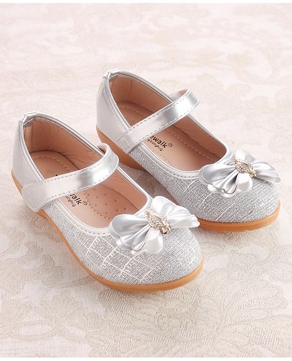 Cute Walk by Babyhug Ballerinas With Velcro Closure & Bow Applique - Silver