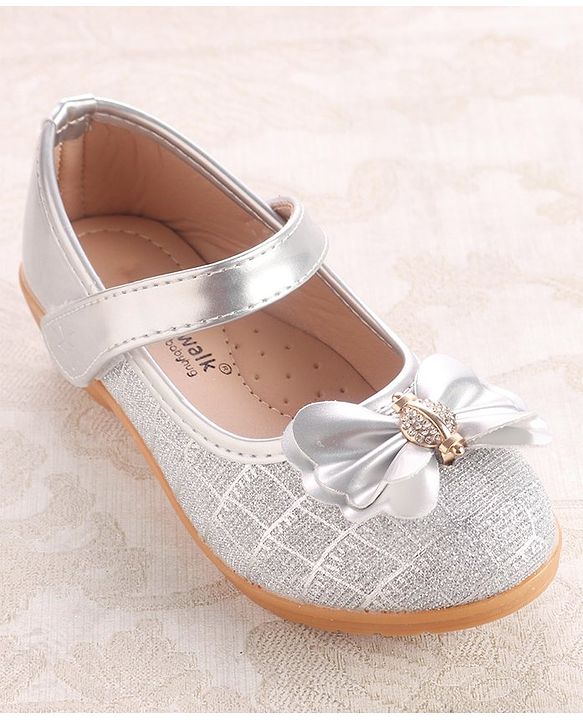 Cute Walk by Babyhug Ballerinas With Velcro Closure & Bow Applique - Silver