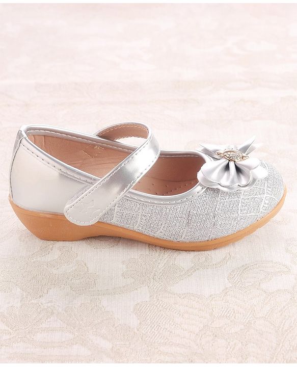 Cute Walk by Babyhug Ballerinas With Velcro Closure & Bow Applique - Silver