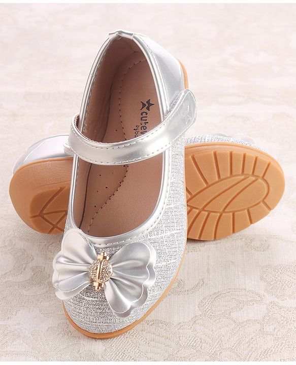 Cute Walk by Babyhug Ballerinas With Velcro Closure & Bow Applique - Silver