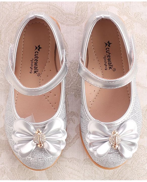 Cute Walk by Babyhug Ballerinas With Velcro Closure & Bow Applique - Silver