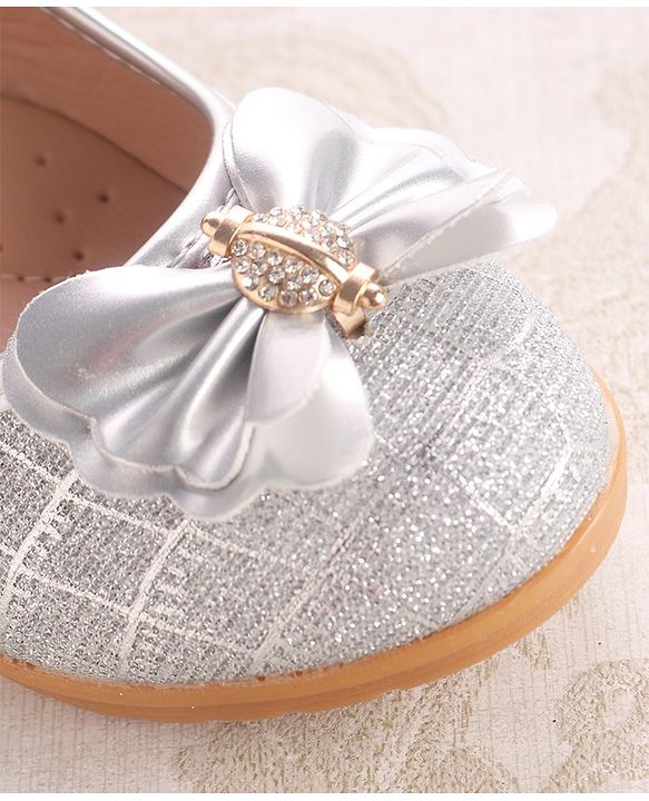 Cute Walk by Babyhug Ballerinas With Velcro Closure & Bow Applique - Silver