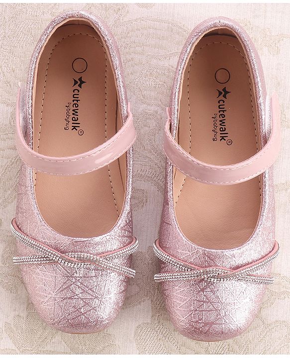 Cute Walk by Babyhug Ballerinas With Velcro Closure & Bow Applique - Pink