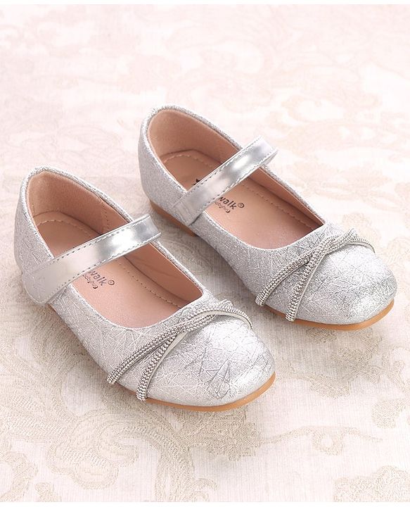 Cute Walk by Babyhug Ballerinas With Velcro Closure & Knot Applique - Silver