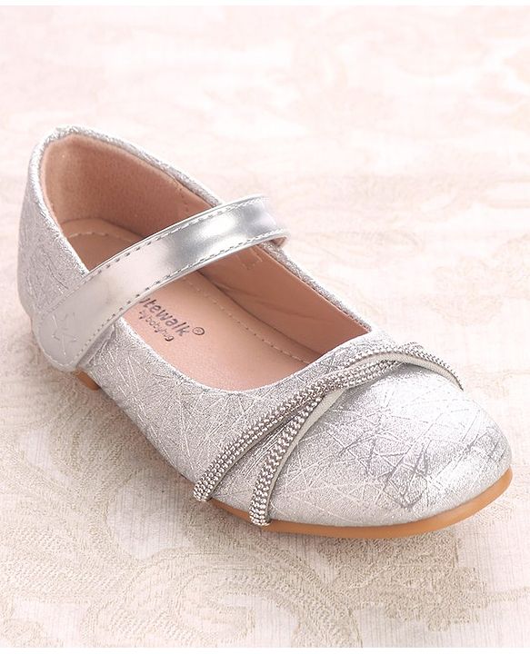 Cute Walk by Babyhug Ballerinas With Velcro Closure & Knot Applique - Silver