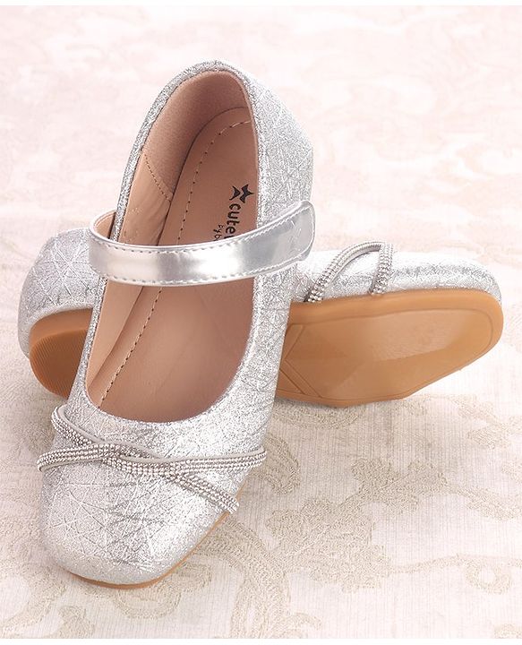 Cute Walk by Babyhug Ballerinas With Velcro Closure & Knot Applique - Silver