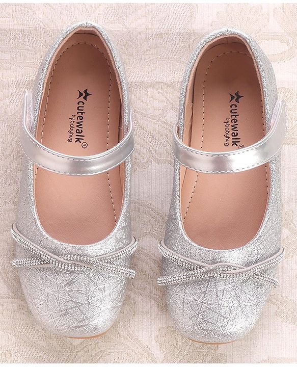 Cute Walk by Babyhug Ballerinas With Velcro Closure & Knot Applique - Silver
