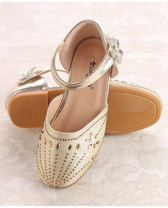 Cute Walk by Babyhug Ballerinas with Velcro Closure - Bow Applique - Golden