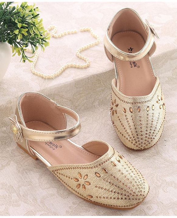 Cute Walk by Babyhug Ballerinas with Velcro Closure - Bow Applique - Golden