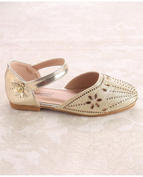 Cute Walk by Babyhug Ballerinas with Velcro Closure - Bow Applique - Golden