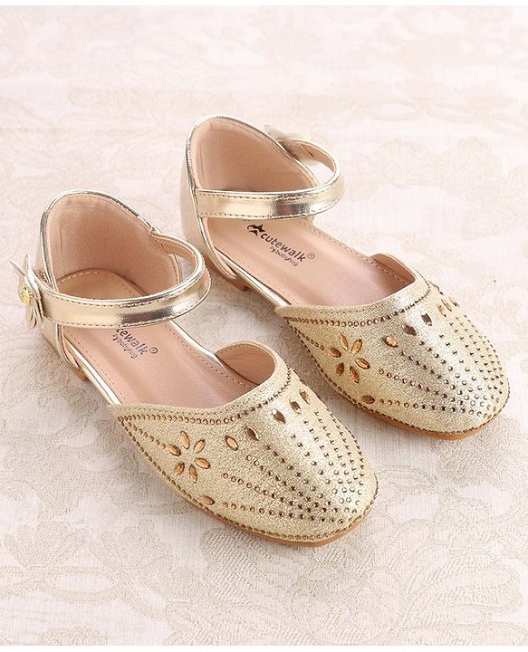 Cute Walk by Babyhug Ballerinas with Velcro Closure - Bow Applique - Golden