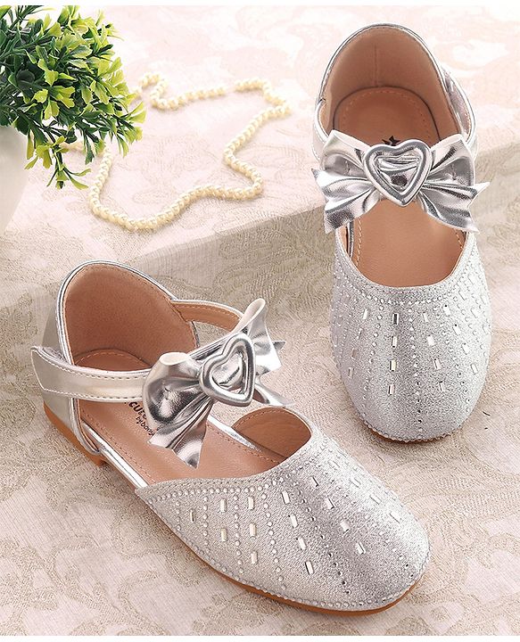 Cute Walk by Babyhug Ballerinas With Velcro Closure & Knot Applique - Silver
