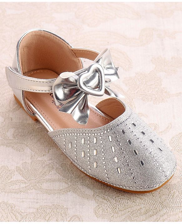 Cute Walk by Babyhug Ballerinas With Velcro Closure & Knot Applique - Silver