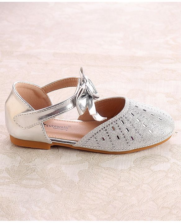 Cute Walk by Babyhug Ballerinas With Velcro Closure & Knot Applique - Silver