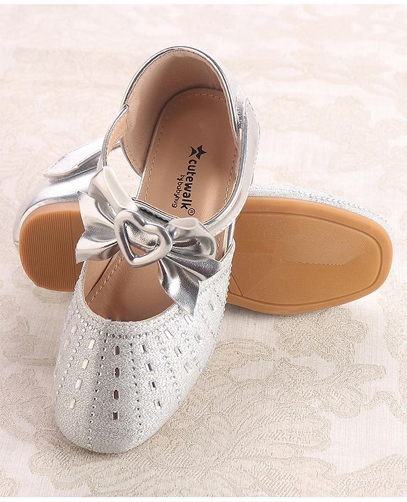 Cute Walk by Babyhug Ballerinas With Velcro Closure & Knot Applique - Silver